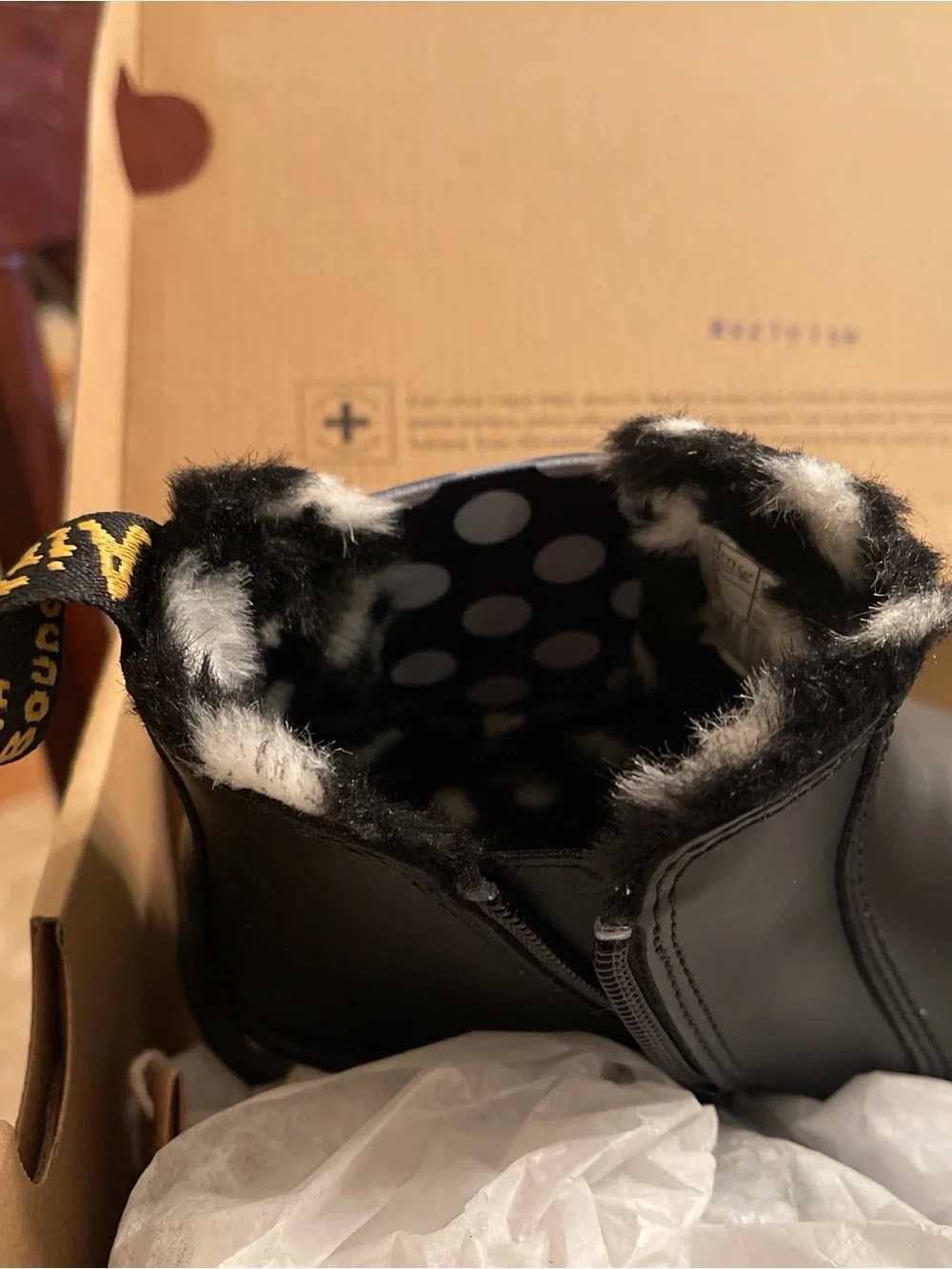 Dr. Martens Black Kids Leonore J Boots with White Polka Dots